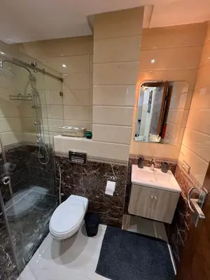 a bathroom with a toilet and a sink and a shower at Cozy and convenient apartment in Marrakech