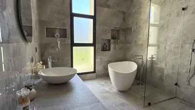 a bathroom with a tub and a sink and a shower at Villa Enja - Swimming pool - 4 BR BA - Wi-Fi - Parking in Marrakech