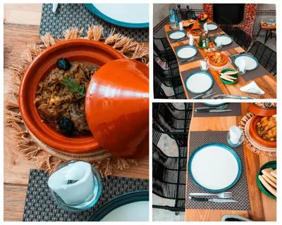 a table with a bowl of food on a table at Riad Sahar Privé - Piscine Chauffée Sup - PDJ Inclus in Marrakech