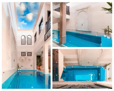 a collage of photos of a swimming pool at Riad Sahar Privé - Piscine Chauffée Sup - PDJ Inclus in Marrakech