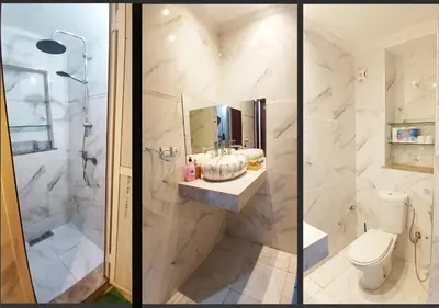two pictures of a bathroom with a shower and a toilet at Walili 1 in Marrakech