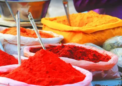 a bunch of red food sitting on a table at Walili 1 in Marrakech