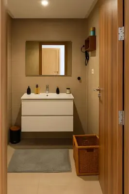 a bathroom with a sink and a mirror at Noria Golf - séjour chic et zen à Marrakech in Marrakech