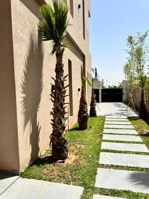 a row of palm trees next to a building at VILLA DE LUXE à Marrakech, GOLF, Piscine, 10 min du centre in Marrakech