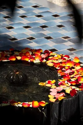 a bunch of colorful flowers in a pool of water at Villa de luxe avec piscine sur le golf d'amelkis in Marrakech