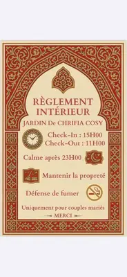 a invitation to a restaurant in china with auliculiculiculiculiculic at Jardin de chrifia cosy in Marrakech