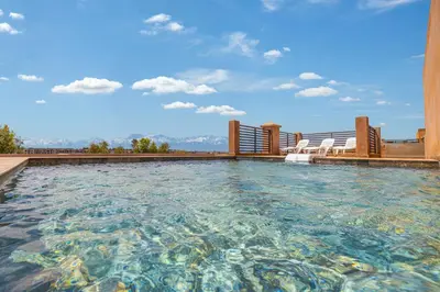 a swimming pool on the roof of a building at City Center-1 Queen BR with AC, Pool and IPTV- Parking in Marrakech