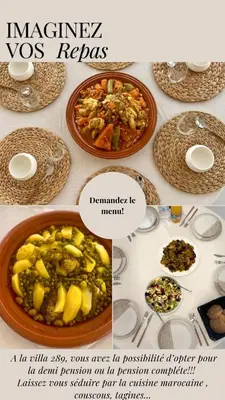 a collage of pictures of food on a table at Villa 289- Charme Balinais in Marrakech