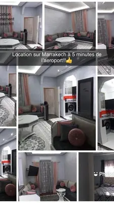a collage of pictures of a living room at Apt Marrakech vue sur Atlas in Marrakech