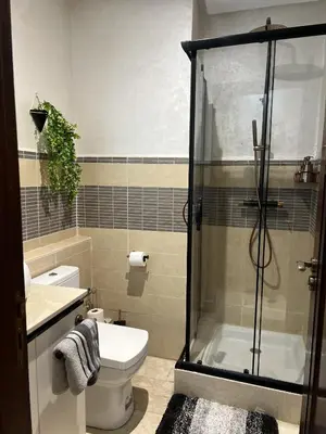 a bathroom with a shower and a toilet and a sink at Dar Mezhor apartment in Marrakech