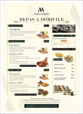 a website for a restaurant with a menu at M REVASION Elegant Luxury Stays in the Center of Marrakech in Marrakech