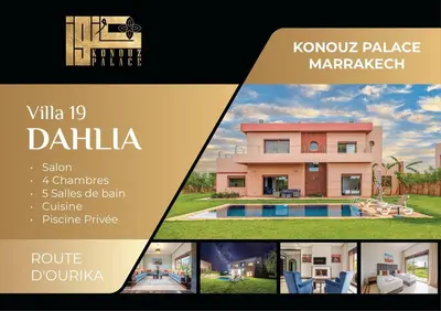 a collage of four pictures of a house at Villa Dahlia Jacuzzi, Stove, Pool in Marrakech