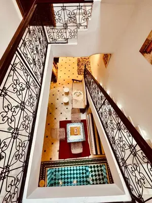 an overhead view of a stairway with a room at Riad Kimee Room 4 in Marrakech