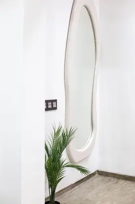 a plant in a room with a mirror at Gueliz Gem Chic, Comfy & Central in Marrakech