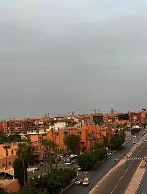an aerial view of a city with cars on a street at LUXURY Apartment Hivernage & Gueliz - Pool, Parking & 24h Security in Marrakech