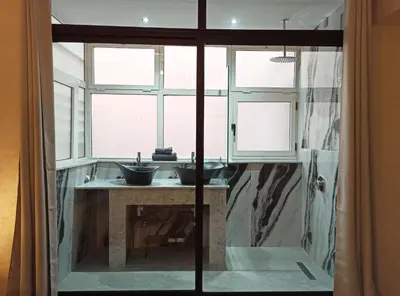 a bathroom with a sink and a window at Splendid One Bedroom center of Marrakech -Gueliz- in Marrakech