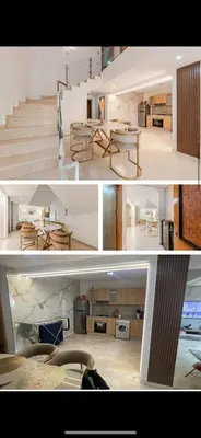 two pictures of a kitchen and a living room at Un oasis au cœur de la ville, Rouge in Marrakech