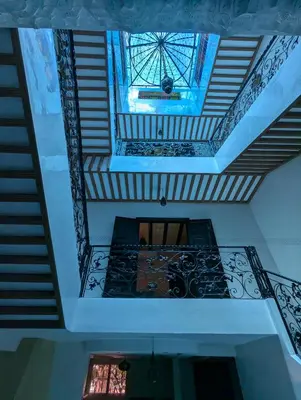 a view from the top of a building with a ceiling at Riad du village in Marrakech