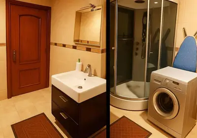 a bathroom with a sink and a washing machine at Appart AMITAF in Marrakech