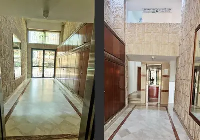 two pictures of a hallway in a building at Appart AMITAF in Marrakech