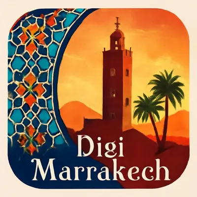 a sign for a church with a clock tower at Appartement Familial Spacieux & Moderne - Confort et Style au Rendez-vous ! in Marrakech