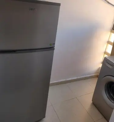 a refrigerator in a kitchen next to a washing machine at Au cœur de l orient Marrakech in Marrakech