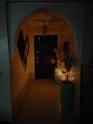 a dark room with a hallway with a potted plant at Happy House 2 in Marrakech