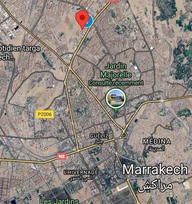 a map of marrakesh with a red marker at Appart chaleureux et calme, fibre et Netflix in Marrakech