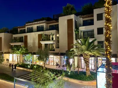 a building with christmas lights in front of it at M Résidence Marrakech Luxury Serviced Apartments in Marrakech