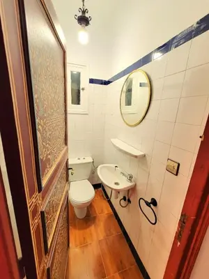 a bathroom with a toilet and a sink and a mirror at Guéliz Marrakech-Authentique, spacieux , central in Marrakech