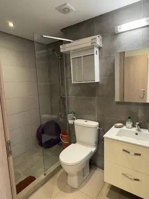 a bathroom with a toilet and a shower and a sink at Near Gueliz 2 Bedrooms 3 ACs Fast WiFi Netflix in Marrakech