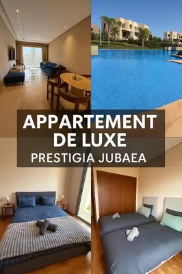 a collage of three pictures of a bedroom with a pool at Appartement prestigia Marrakech in Marrakech