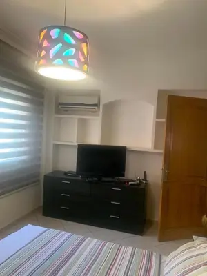 a bedroom with a bed and a tv on a dresser at Appartement Suzette in Marrakech