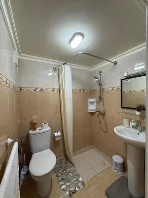 a bathroom with a toilet and a shower and a sink at Appartement Aeropuerto in Marrakech