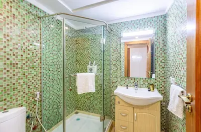 a bathroom with a sink and a shower at AliZ Appartement 2 chambres avec piscine, Majorelle in Marrakech