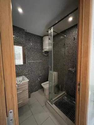a bathroom with a shower and a toilet and a sink at Global riad nawal in Marrakech