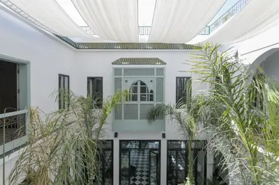 an internal view of a house with plants at Riad Palazzo Montefiore in Marrakech