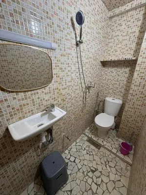 a bathroom with a shower and a sink and a toilet at Appartement cosy avec 2 terrasses in Marrakech