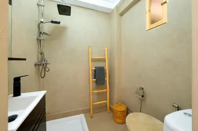 a bathroom with a shower and a toilet and a sink at Appartement yasmina in Marrakech