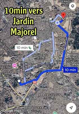 a map of jordan with a blue line at Beautiful, very quiet apartment in Marrakech
