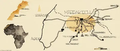 a drawing of a map of madhya pradesh at Countryside House in Marrakech