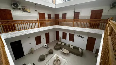 an overhead view of a living room with a couch at Riad Dari and spa - 8 ROOMS EXCLUSIVITY in Marrakech