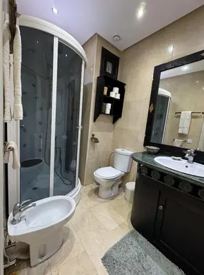 a bathroom with a sink and a shower and a toilet at Marrakech Apartment Hivernage in Marrakech