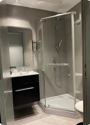 a bathroom with a shower and a sink at Ideal stay near Medina and historical sites in Marrakech