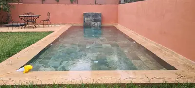 a pool of water with a yellow bird in it at 5-star luxury villa with private pool in Marrakech