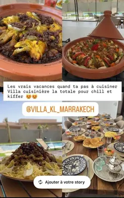 a collage of pictures of food on a table at Beautiful Villa K&L in Marrakech