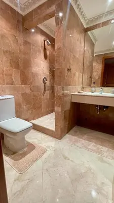 a bathroom with a toilet and a shower and a sink at Chic Plaza City Center in Marrakech