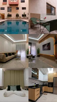 a collage of four pictures of a swimming pool at Hivernage 50 in Marrakech