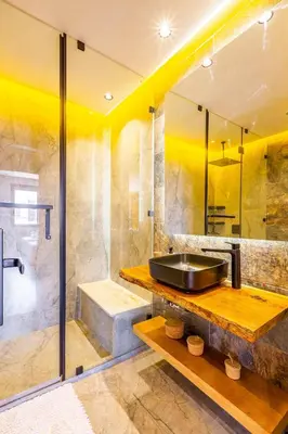 a bathroom with a sink and a shower at Apartment with swimming pool in Marrakech