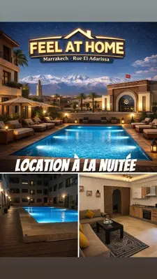 a collage of two pictures of a hotel with a pool at Studio confort à Hivernage Piscine, parking & toutes commodités in Marrakech